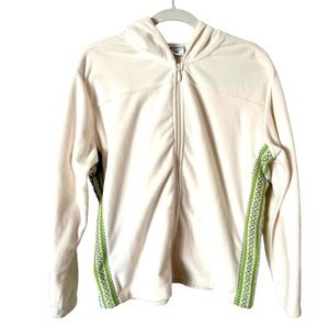Columbia Cream Hooded Full Zip Fleece‎ Jacket with Green Side Stripe XL